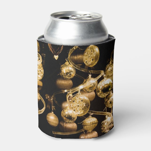 Elegant Gold Baubles and Spiral Pattern Can Cooler (Can Front)