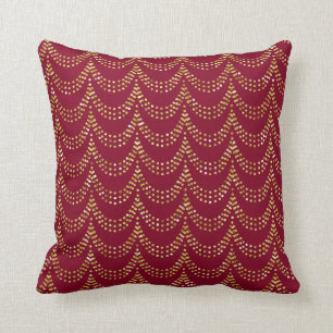Elegant Gold Bead Swags on Burgundy Red Cushion