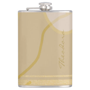 Elegant Gold Beige Abstract Floral Pattern Hip Flask