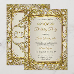 Elegant Gold beige Cream Pearl Damask party Invitation