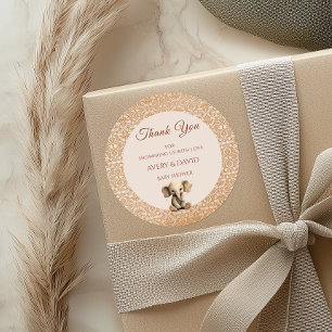 Elegant Gold Beige Elephant Baby Shower Classic Round Sticker