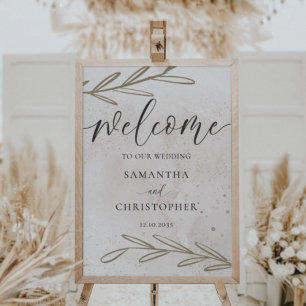 Elegant Gold & Beige Foliage Watercolor Wedding Poster