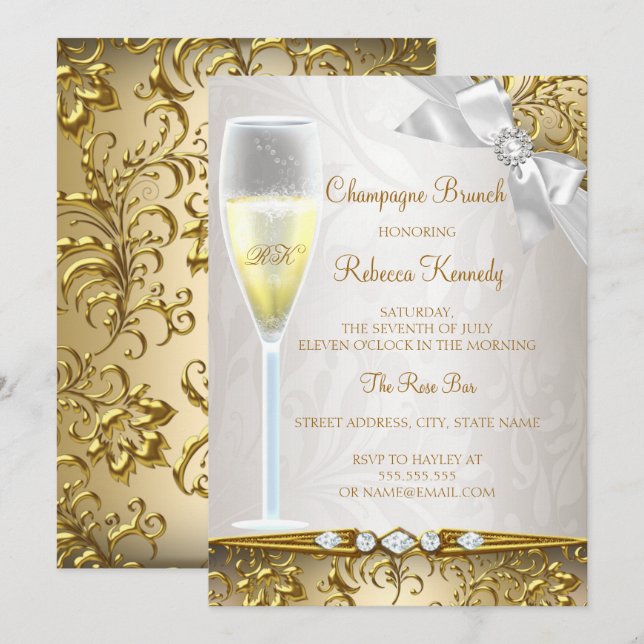 Elegant Gold Beige White Champagne Brunch Invitation (Front/Back)