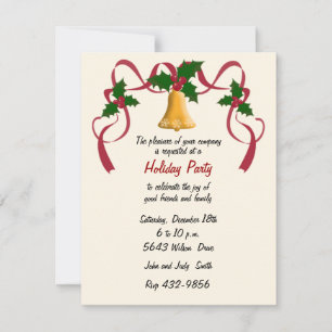 Elegant Gold Bell Holiday Invitation