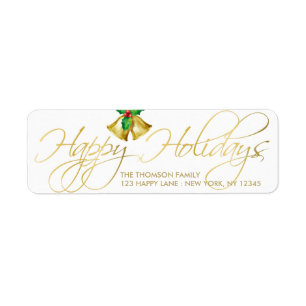 Elegant Gold Bells Happy Holidays Address Label Return Address Label
