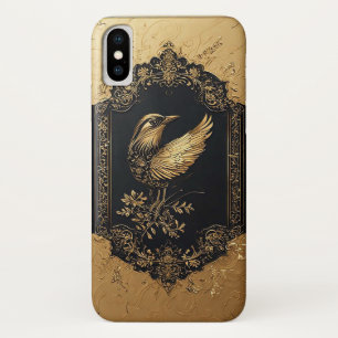 Elegant Gold Bird in Ornate Vintage Frame iPhone X Case