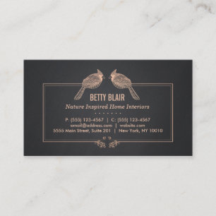 Elegant Gold Birds Black Nature Business Card