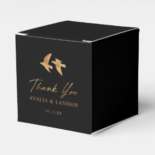 Elegant Gold Birds on Black Wedding Favour Box