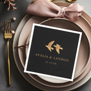Elegant Gold Birds Wedding  Napkin