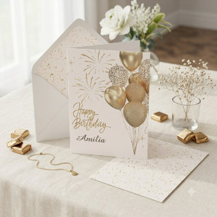 Elegant Gold Birthday Festive Glitter Balloon Invitation
