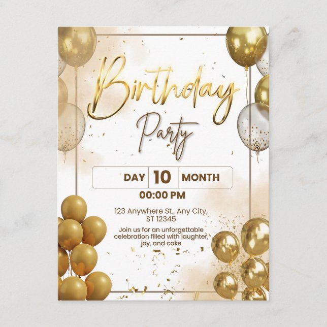 Elegant Gold Birthday Party Invitation Enclosure (Front)