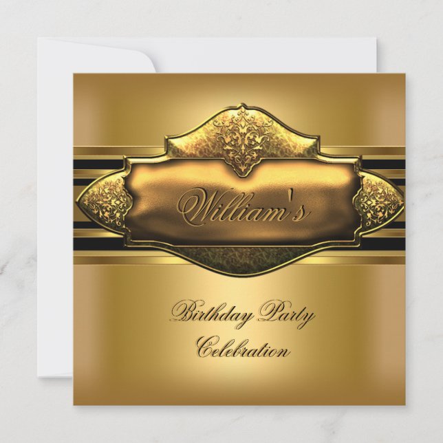 Elegant Gold Birthday Party Mens Invitation (Front)