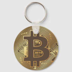 Elegant Gold Bitcoin Currency Icon Key Ring