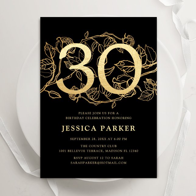 Elegant Gold Black 30th Birthday Invitation (Creator Uploaded)