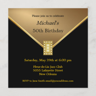 Elegant Gold Black 50th Birthday Party Invitations