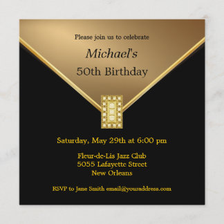 Elegant Gold Black 50th Birthday Party Invitations