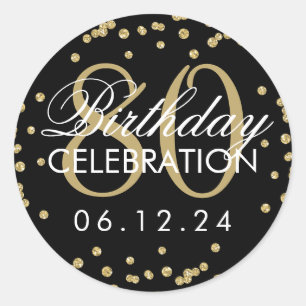 Elegant Gold Black 80th Birthday Glitter Confetti Classic Round Sticker