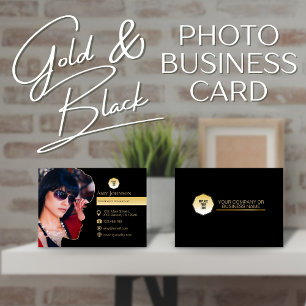 Elegant Gold & Black, Add Own Photo & Custom Logo  Business Card