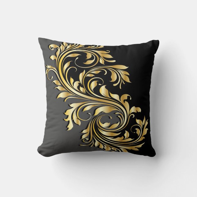 Elegant Gold, Black and Grey Design Cushion (Front)