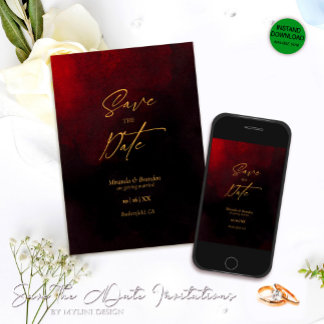 Elegant Gold Black and Red Wedding Save The Date