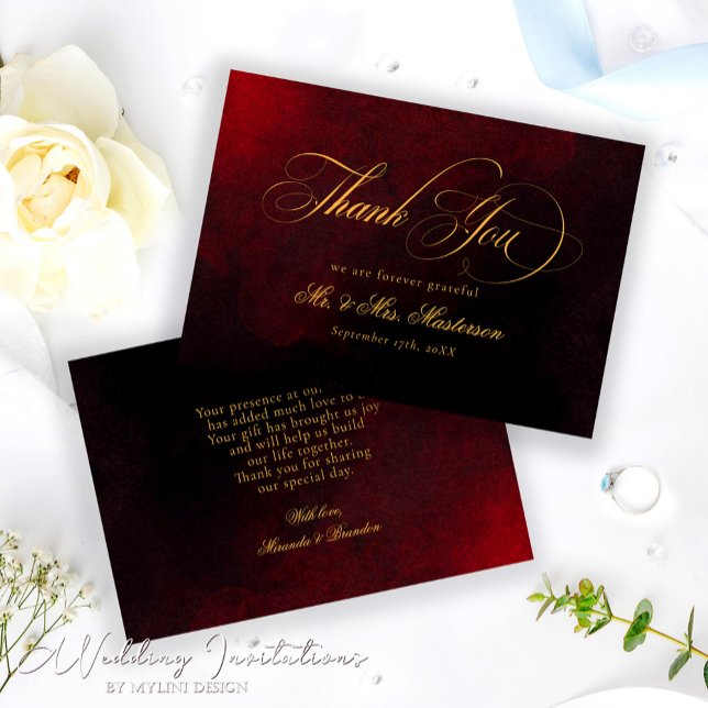 Elegant Gold Black and Red Wedding Thank You Card (Creator Uploaded)