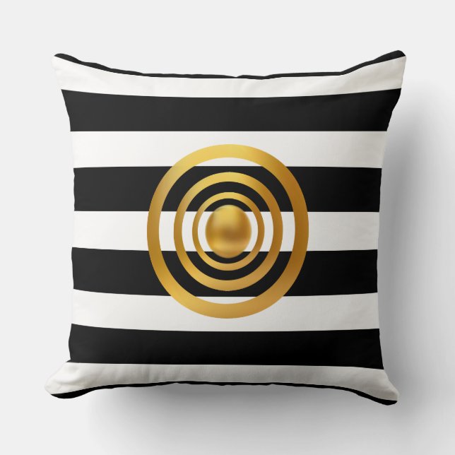 Elegant Gold, Black and White Cushion (Front)