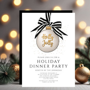 Elegant Gold Black And White Holiday Dinner Party Invitation