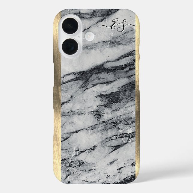  Elegant Gold Black and White Marble Add Monogram Case-Mate iPhone Case (Back)
