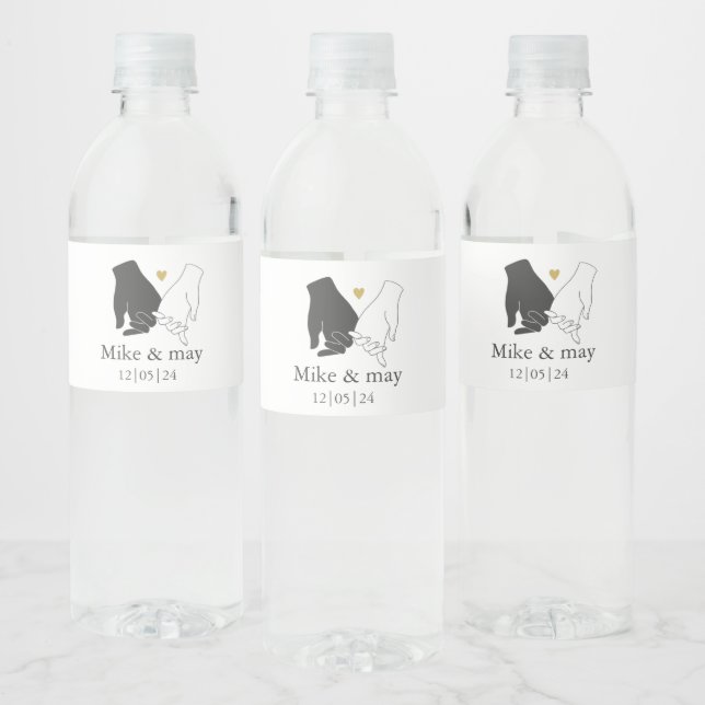 Elegant Gold, Black, and White Monogram Wedding  Water Bottle Label (Bottles)