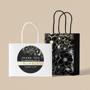 Elegant Gold Black and White Wedding Thank You Classic Round Sticker