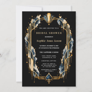 Elegant Gold Black Art Deco Casino Bridal Shower Invitation
