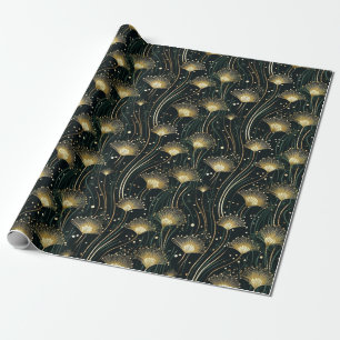 Elegant gold black art deco floral wrapping paper
