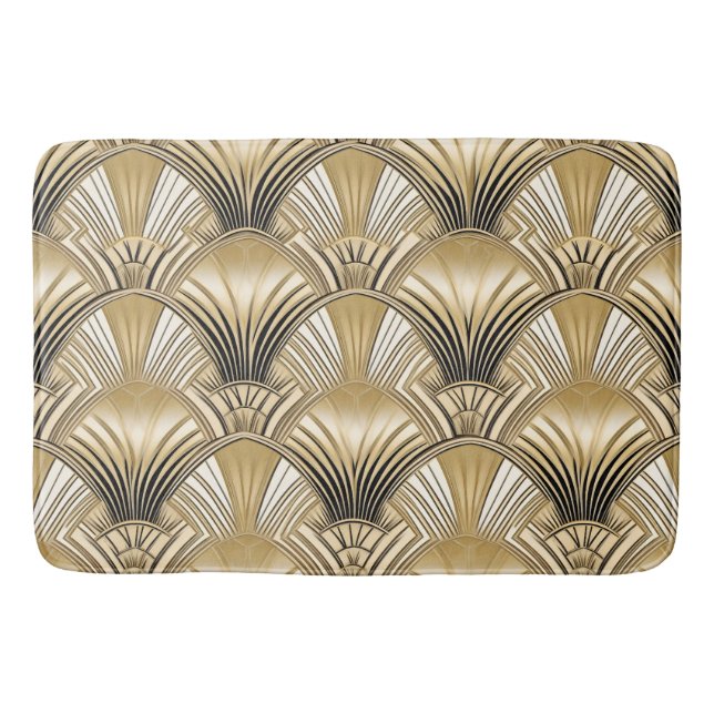 Elegant gold black art deco pattern bath mat (Front)