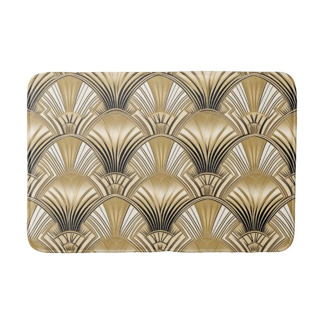 Elegant gold black art deco pattern bath mat (Front)