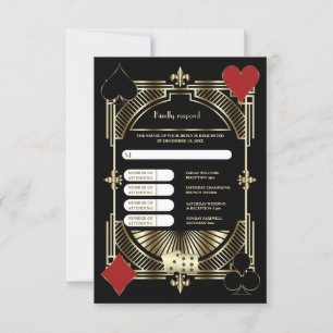 Elegant Gold Black Art Deco Wedding and Itinerary RSVP Card