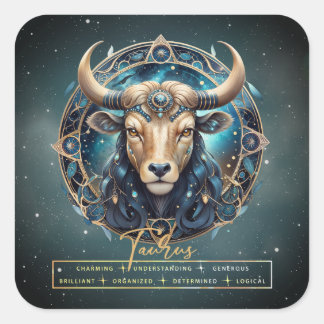 Elegant Gold Black Astrology Zodiac Symbol Taurus Square Sticker