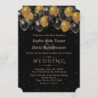 Elegant Gold Black Balloons Confetti Wedding