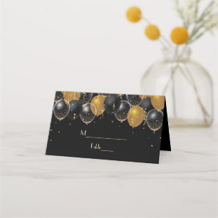 Elegant Gold Black Balloons Confetti Wedding Place Card