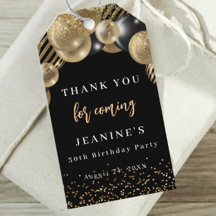 Elegant Gold Black Balloons Thank you Favour Gift Tags