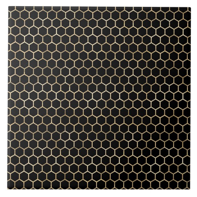 Elegant Gold Black Beehive Honeycomb Ceramic Tile (Front)