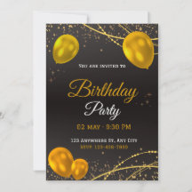 Elegant Gold & Black Birthday Party Invitation