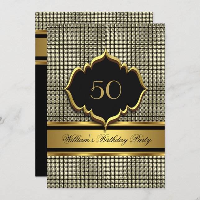 Elegant Gold Black Birthday Party Mens Man Invitation (Front/Back)