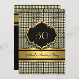 Elegant Gold Black Birthday Party Mens Man Invitation