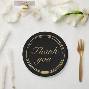 Elegant Gold Black Birthday Party Thank You   Paper Plate