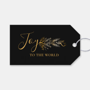 Elegant Gold Black Botanical Modern Joy Christmas Gift Tags