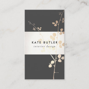 Elegant Gold Black Branch Interior Designer Business Card