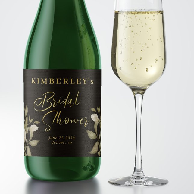 Elegant gold black bridal shower sparkling wine label (Creator Uploaded)