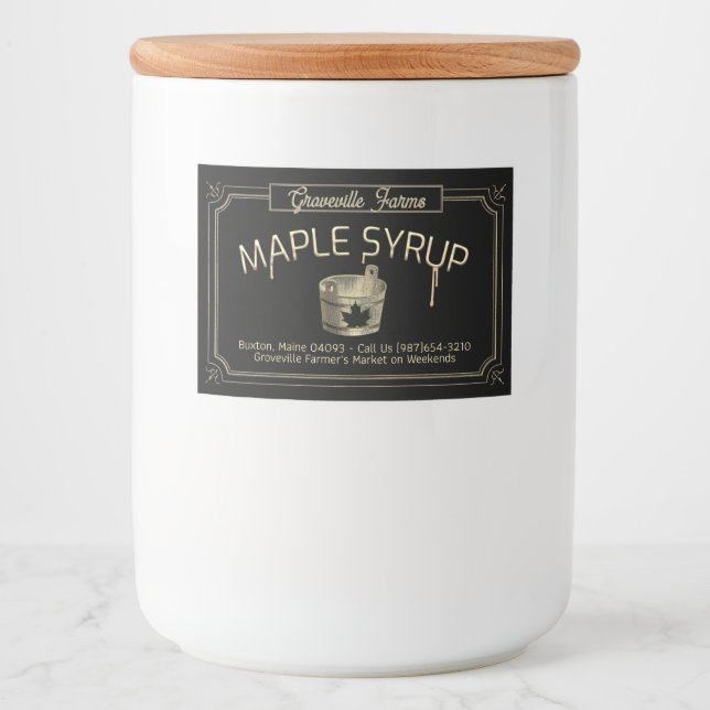 Elegant Gold & Black Bucket Maple Syrup Food Label (Front)