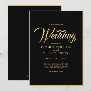 Elegant Gold Black Budget Wedding Invitation
