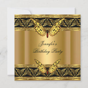 Elegant Gold Black Butterfly Birthday Party Invitation